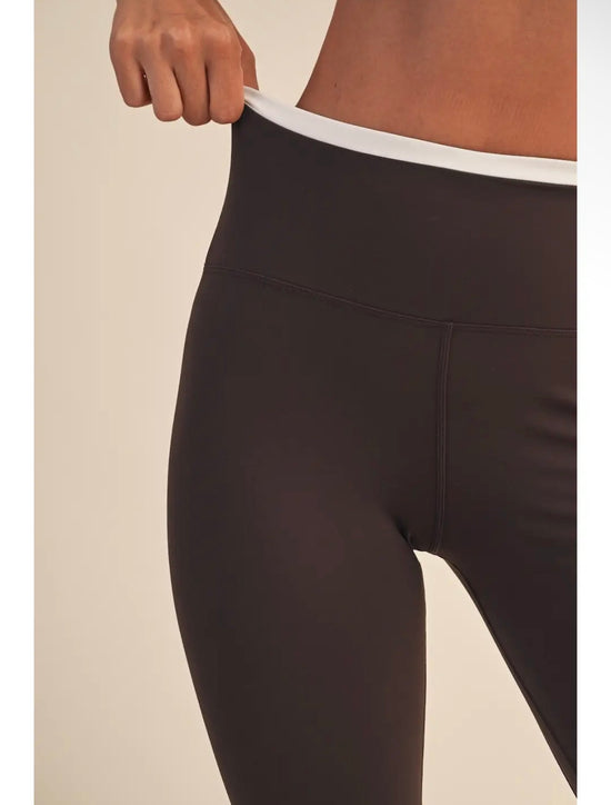 Chocolate Brown Double Layered Leggings - White Contrast (Final Sale)