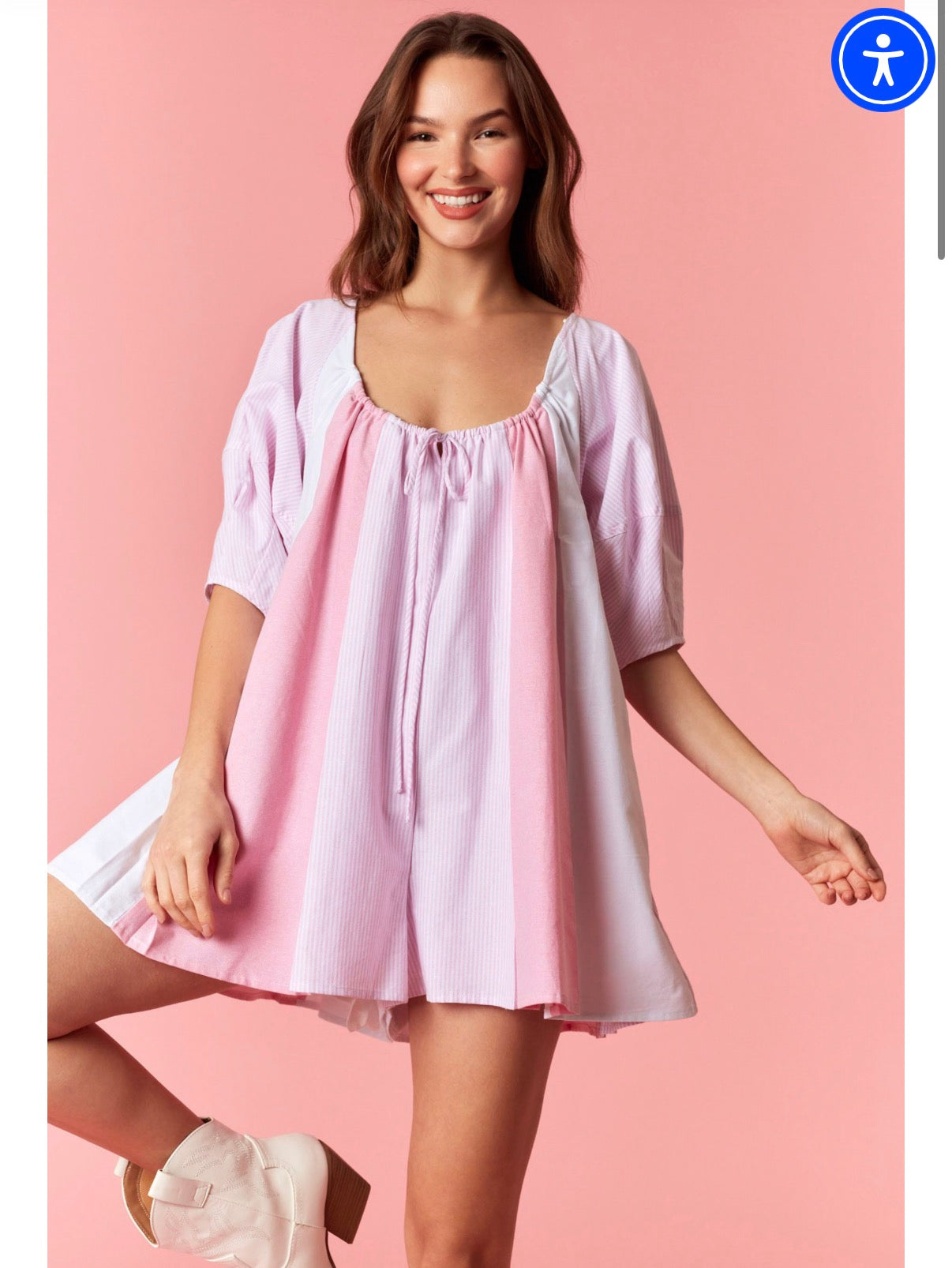 Gillian Striped Romper - Mixed Pinks
