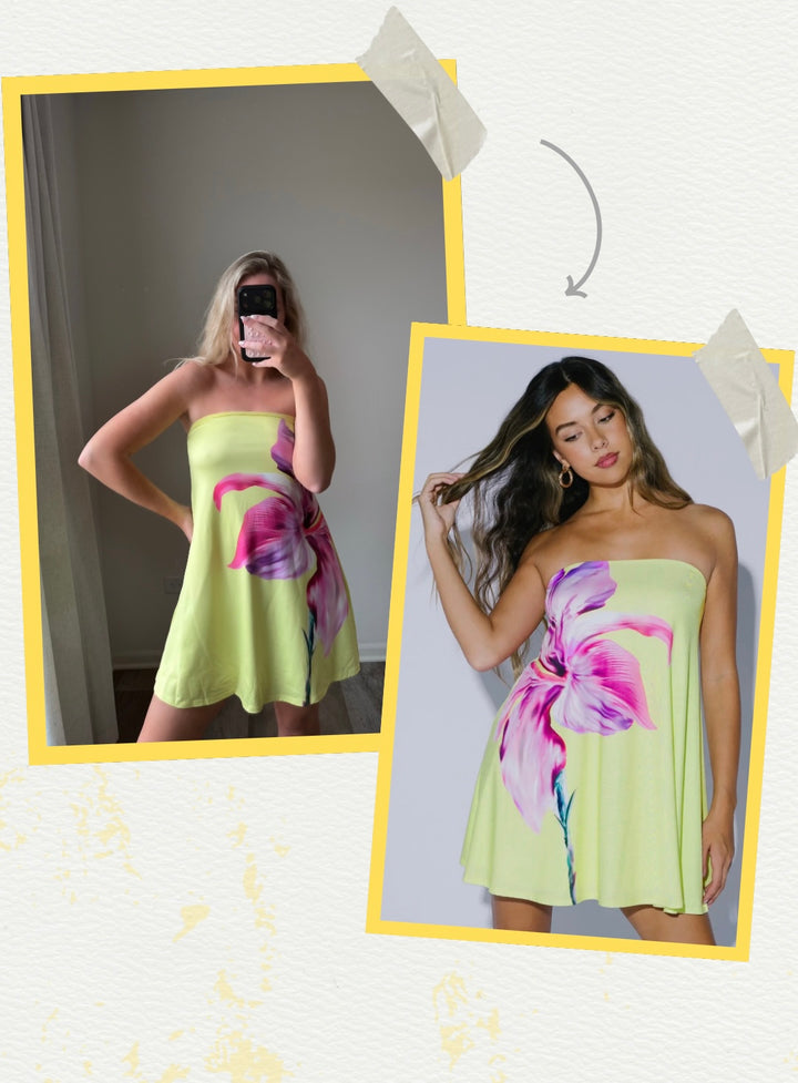 Kelsey Flowy Strapless Flower Dress - Yellow