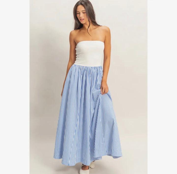 Calie Striped Strapless Maxi Dress - Blue
