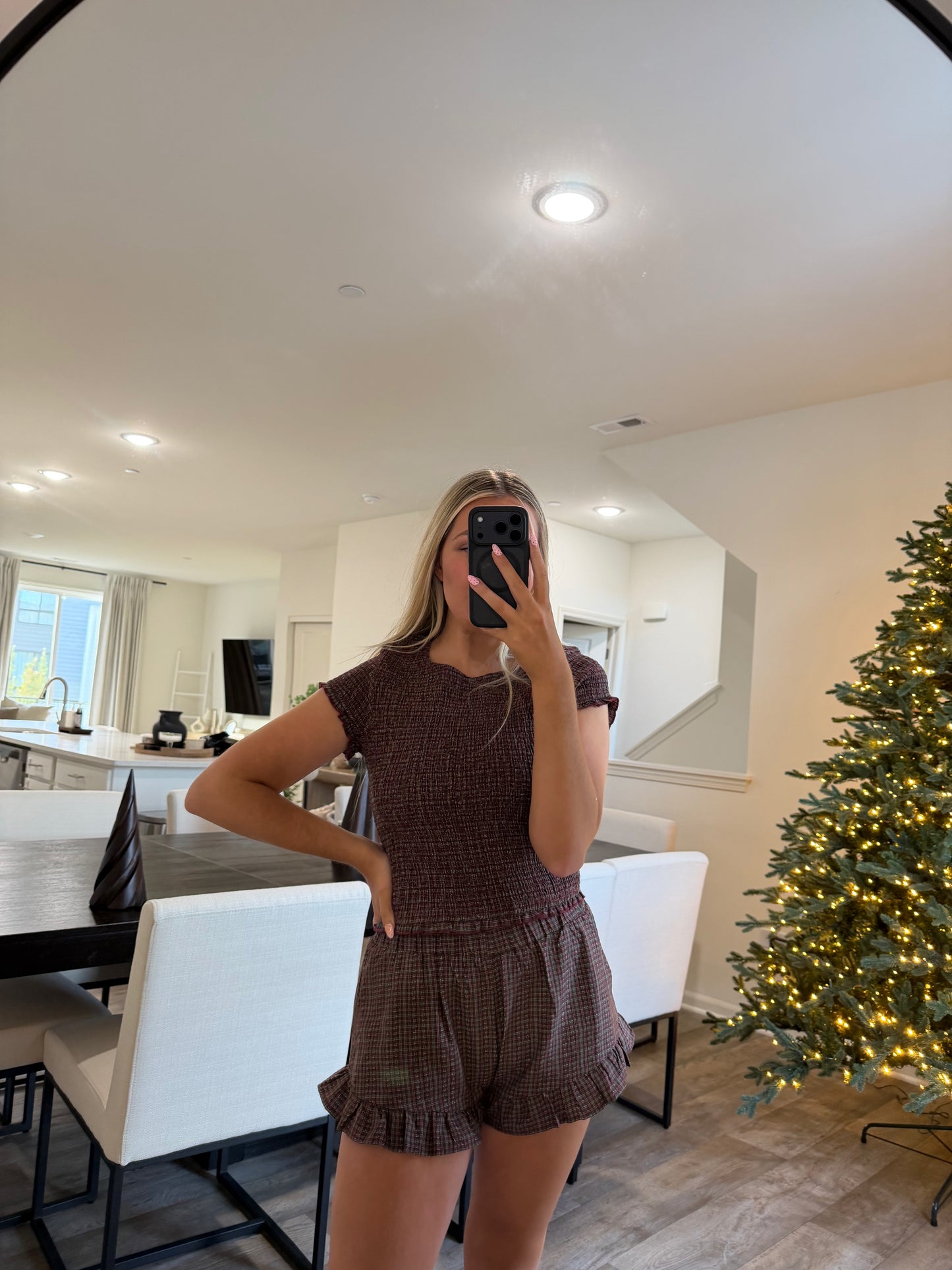 Loren Smocked Gingham Holiday SHORTS - Green&Red