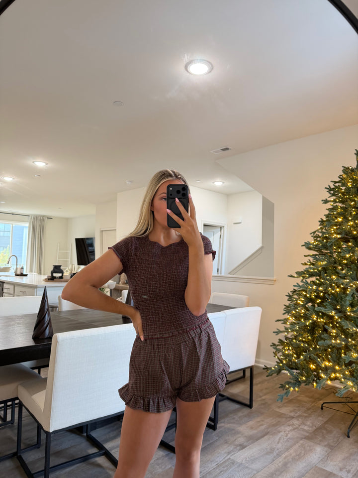 Loren Smocked Gingham Holiday SHORTS - Green&Red