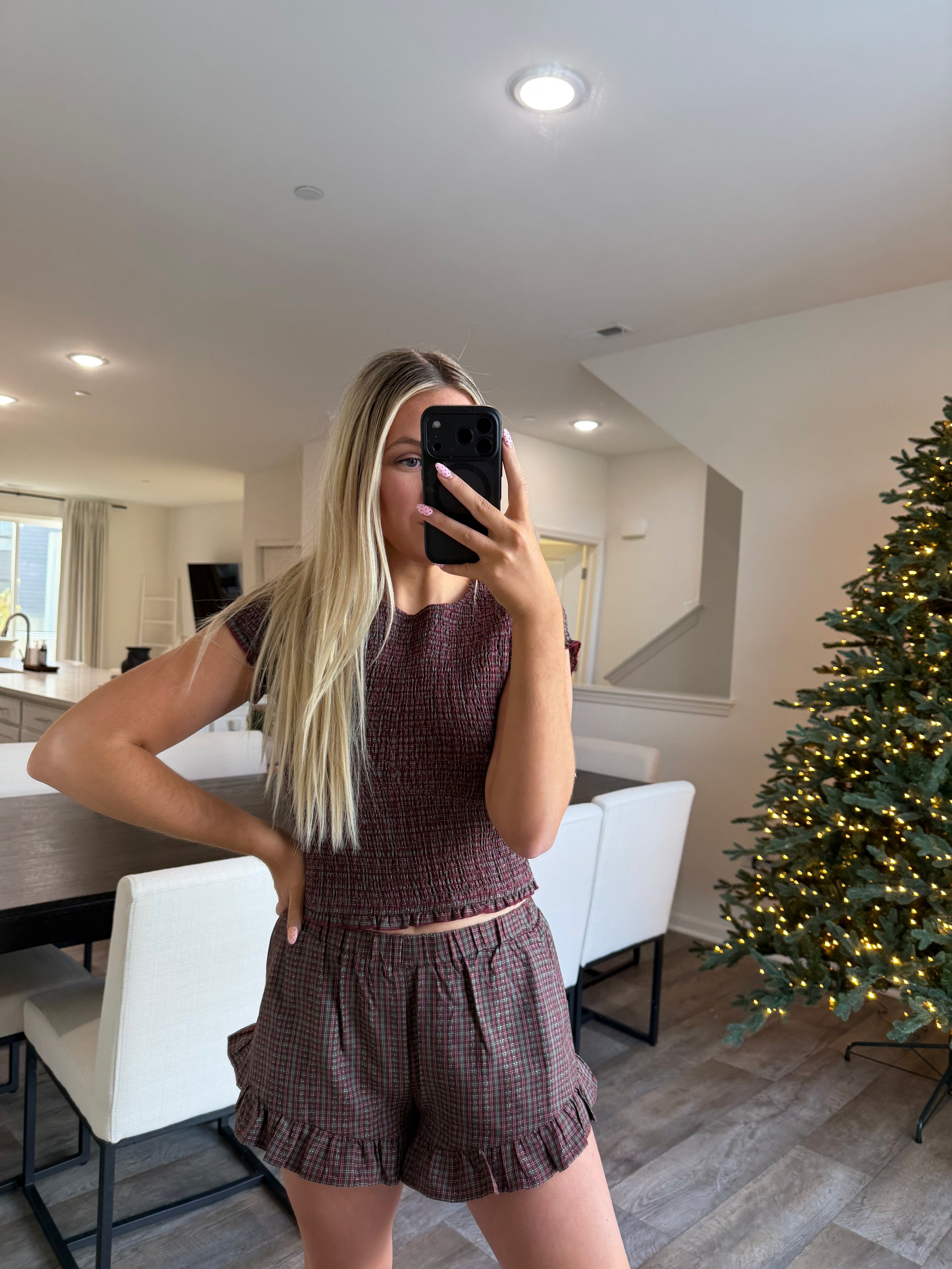 Ralph Smocked Gingham Holiday TOP - Green&Red