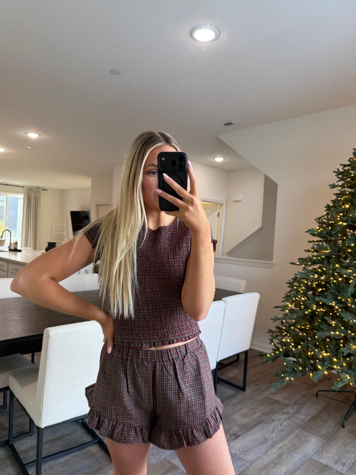 Ralph Smocked Gingham Holiday TOP - Green&Red