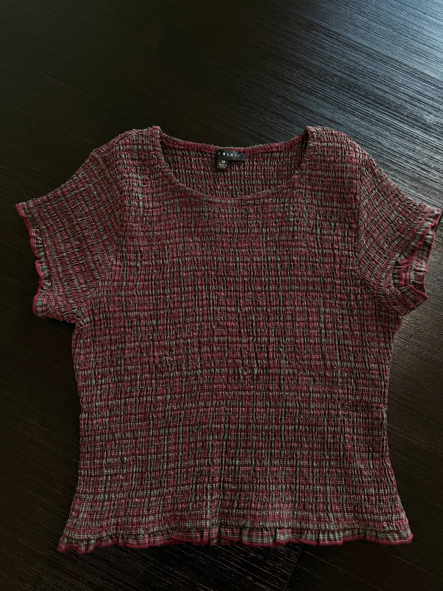 Ralph Smocked Gingham Holiday TOP - Green&Red