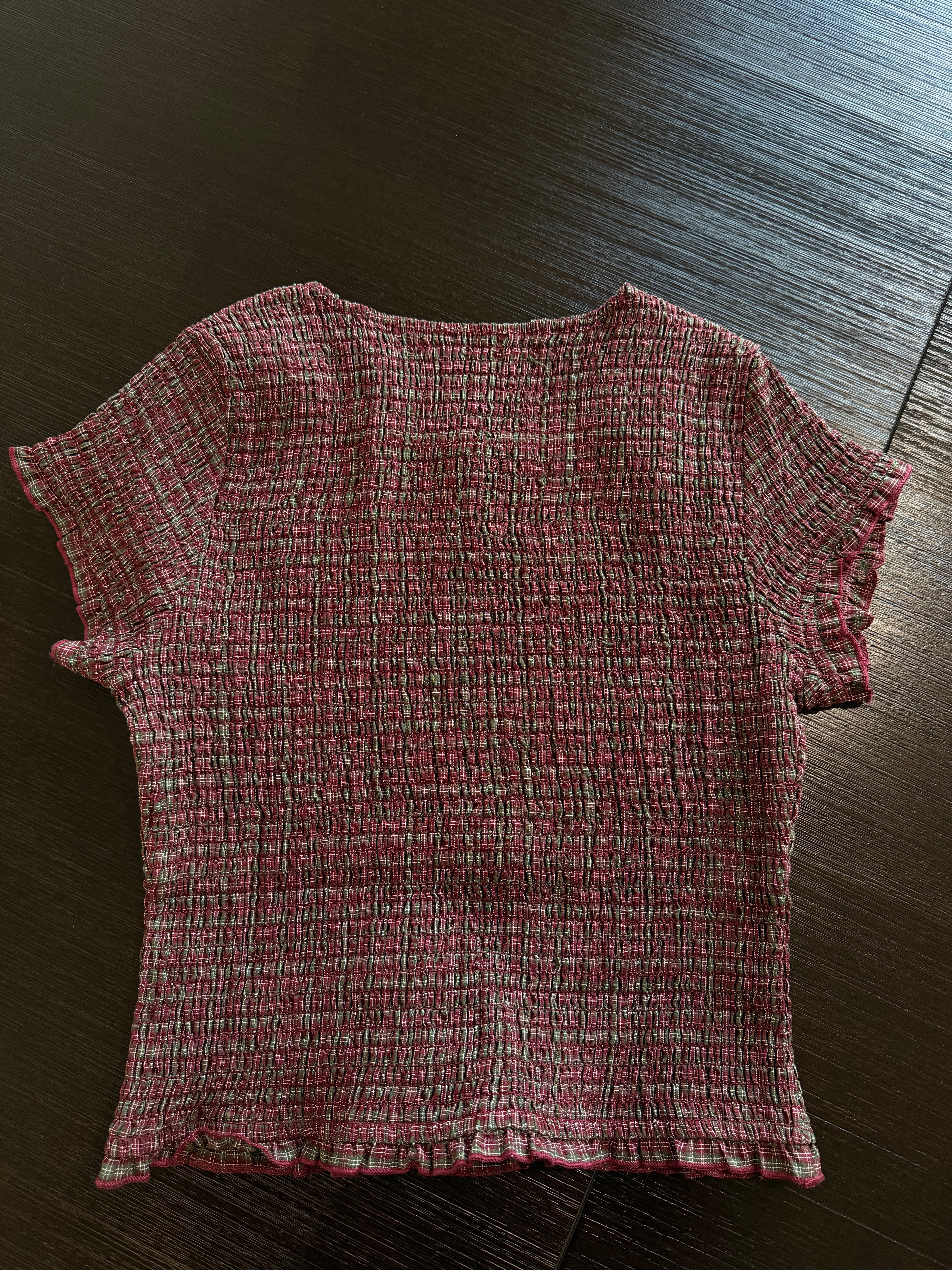 Ralph Smocked Gingham Holiday TOP - Green&Red