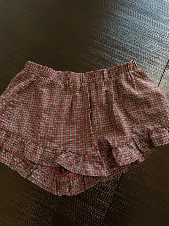 Loren Smocked Gingham Holiday SHORTS - Green&Red