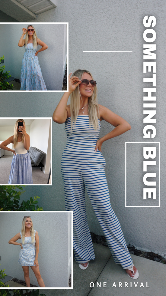 Lola Striped Tube Top and Pants Set- Blue