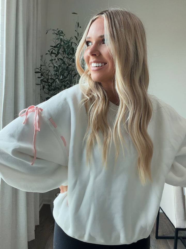 Blaire Bow Detail Sweater - White/Pink