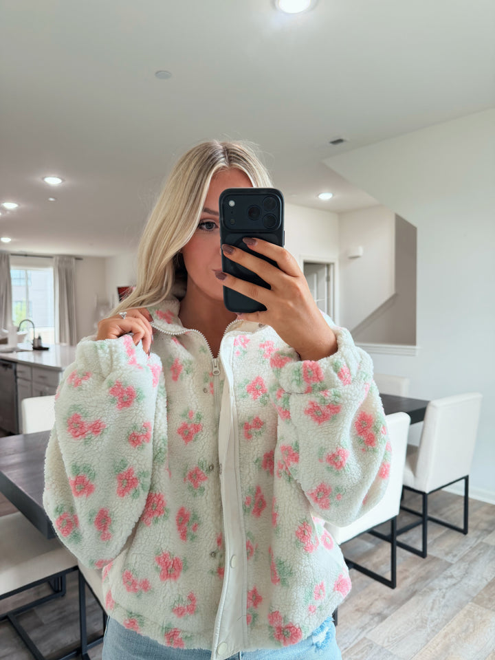 Layla Floral Sherpa Jacket -Cream/Pink