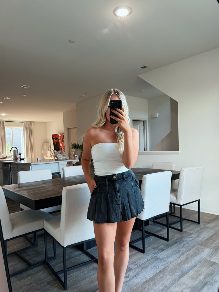Riley Pleated Denim Mini Skirt - Black