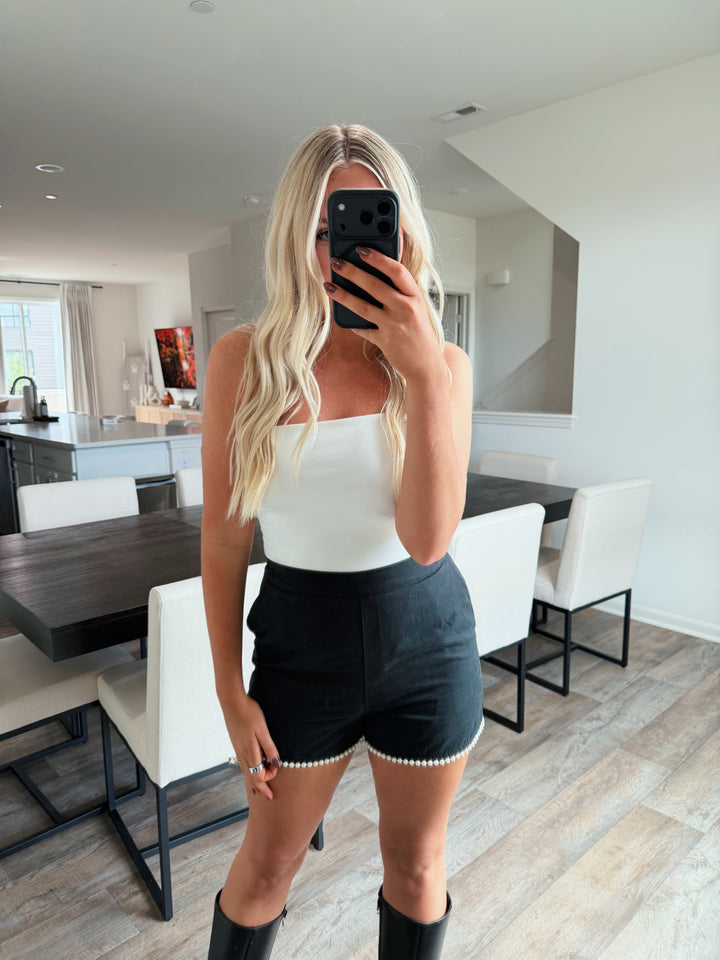 Isla Pearl Trimmed Shorts - Black