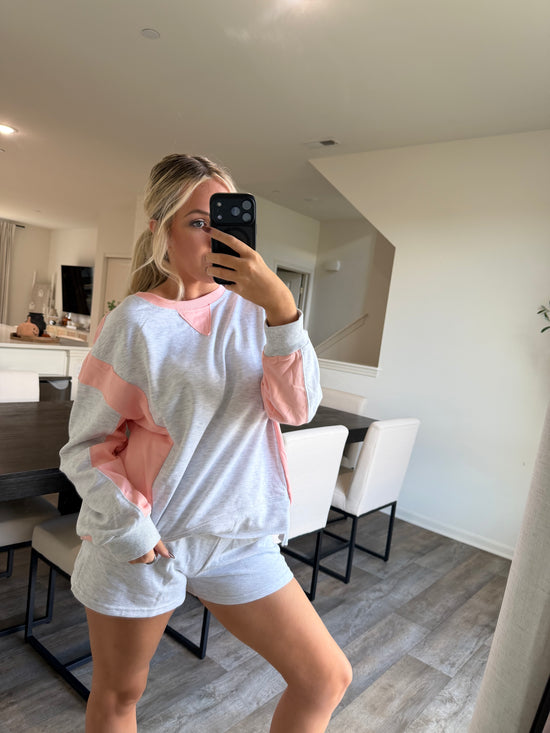 Gabby Two Piece Set - Gray/Pink Coral