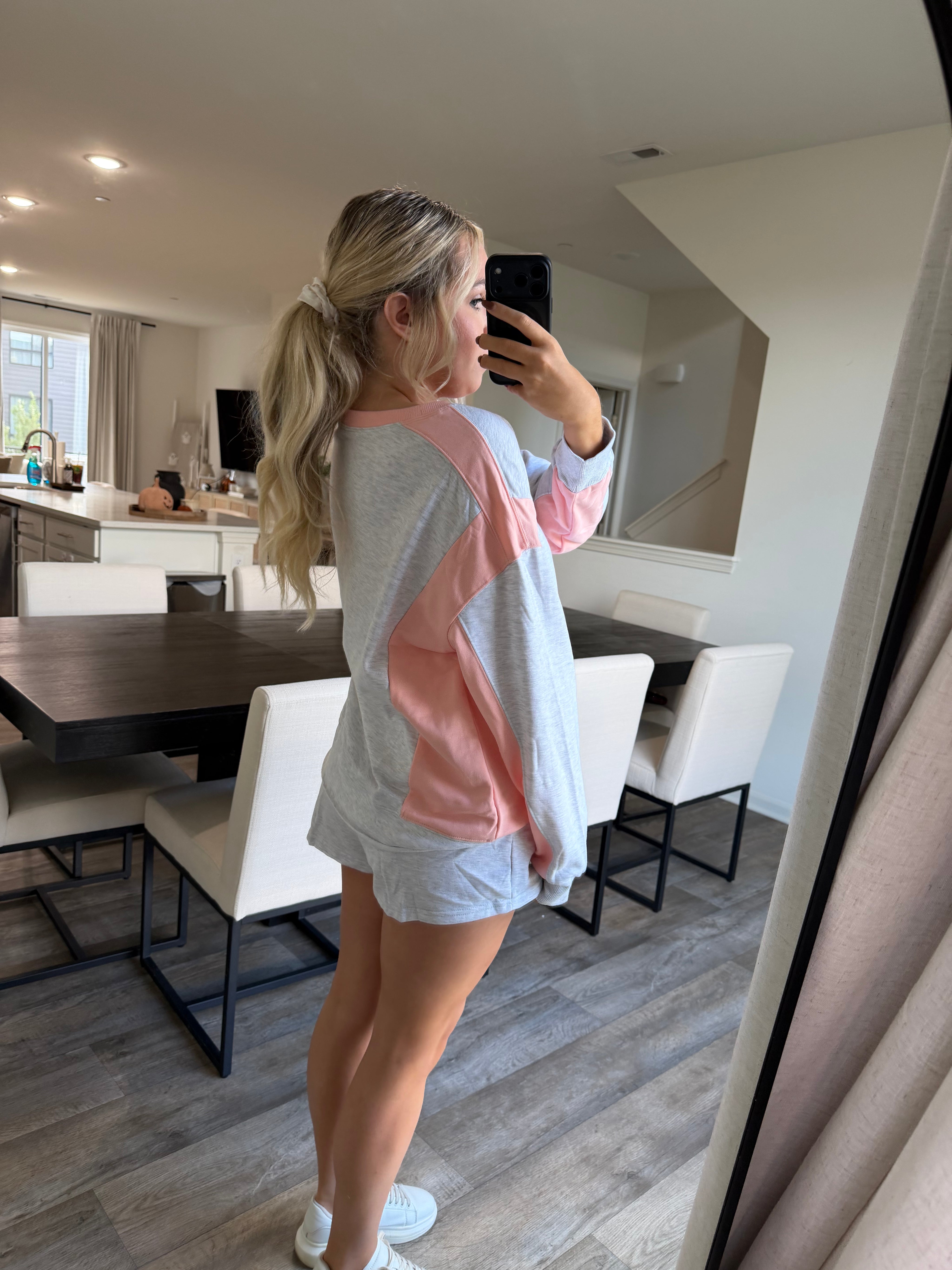 Gabby Two Piece Set - Gray/Pink Coral