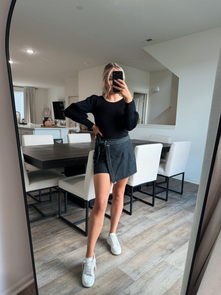 Diane Wrap Braided Denim Skort - Charcoal