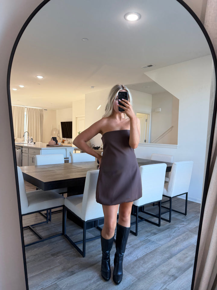 Klaudia Mini Strapless Bubble Dress - Brown