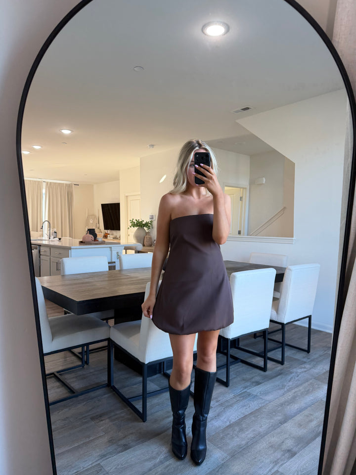 Klaudia Mini Strapless Bubble Dress - Brown
