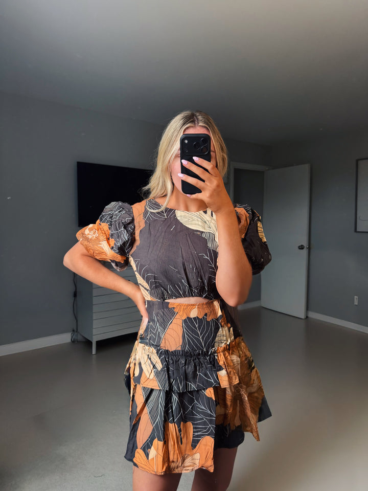 Eileen Floral Cutout Mini Dress - Black