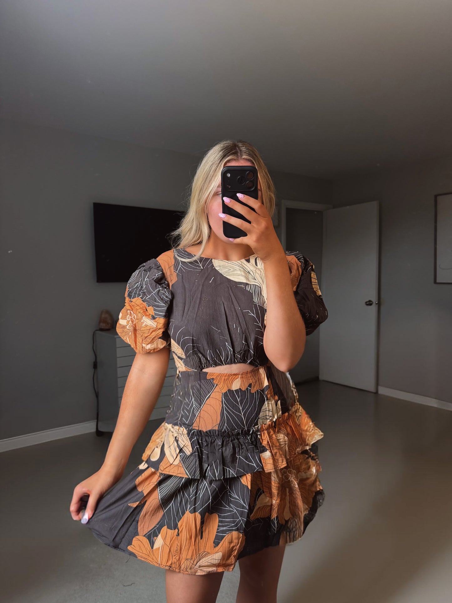 Eileen Floral Cutout Mini Dress - Black