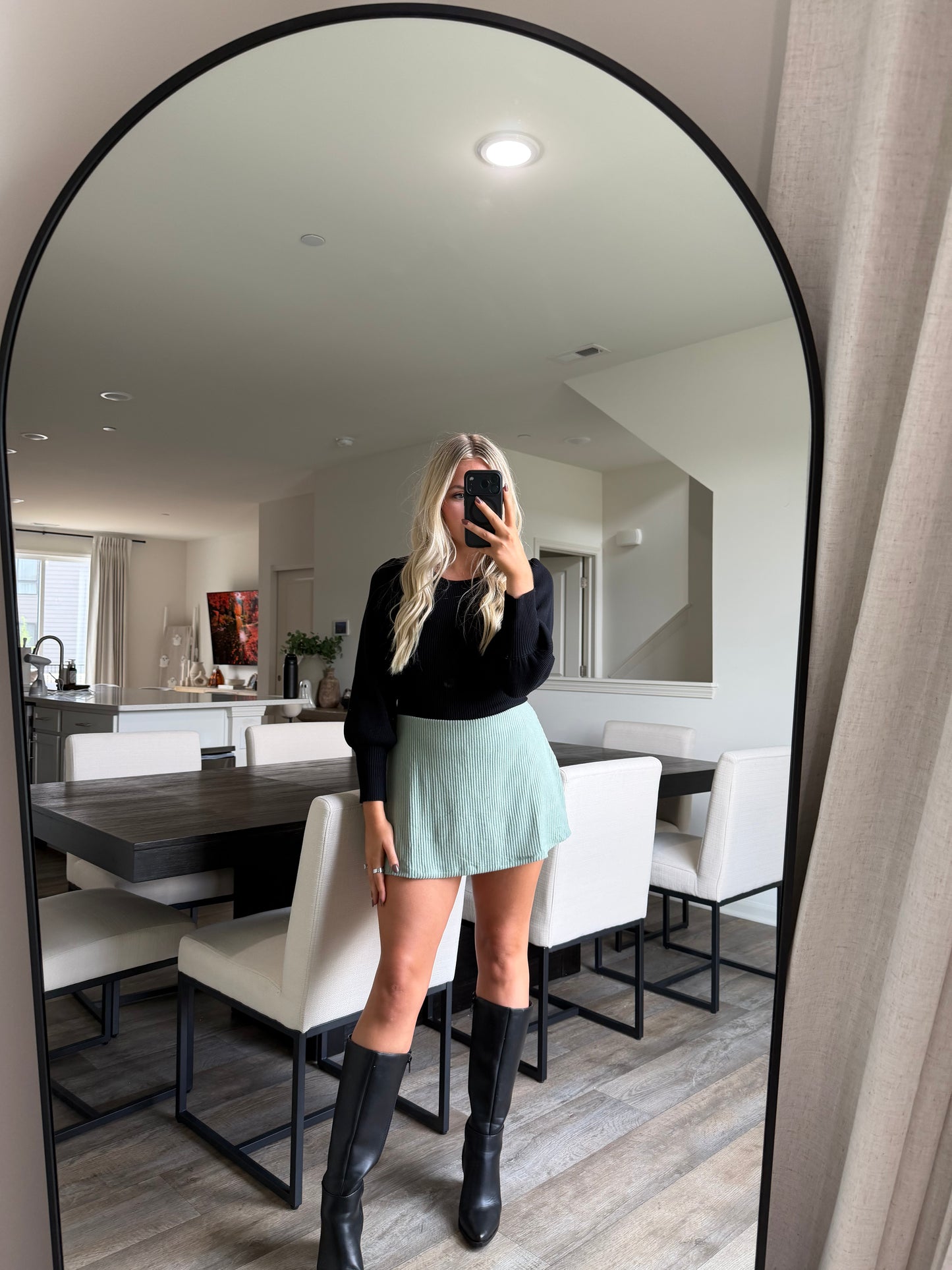 Nina Ribbed Elastic Mini Skort - Sage Green