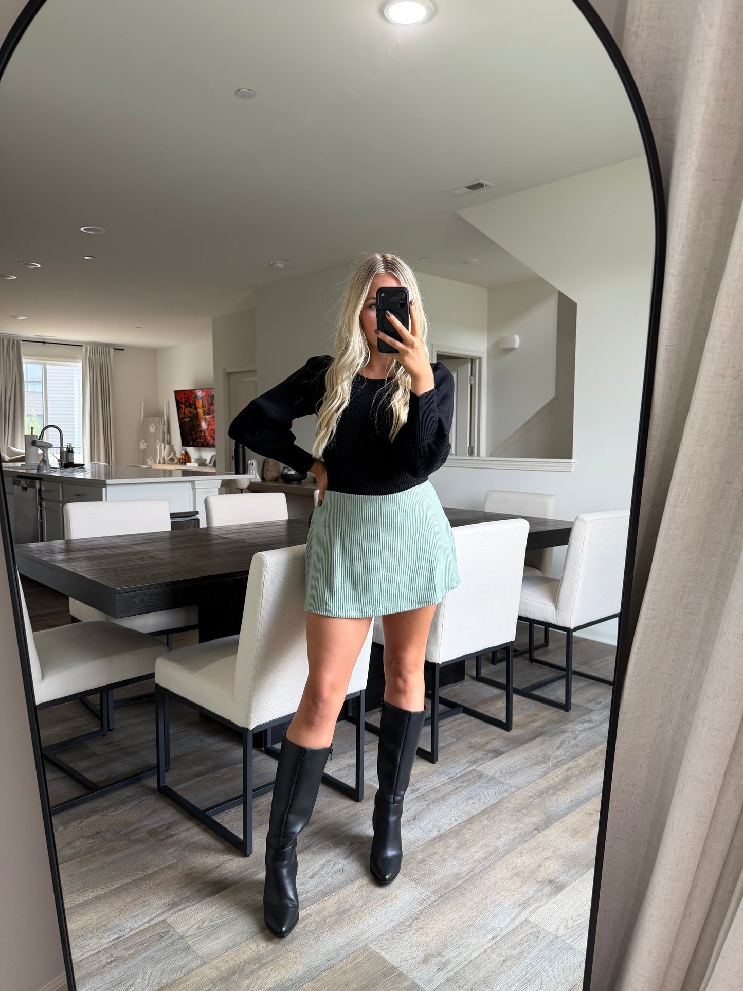 Nina Ribbed Elastic Mini Skort - Sage Green