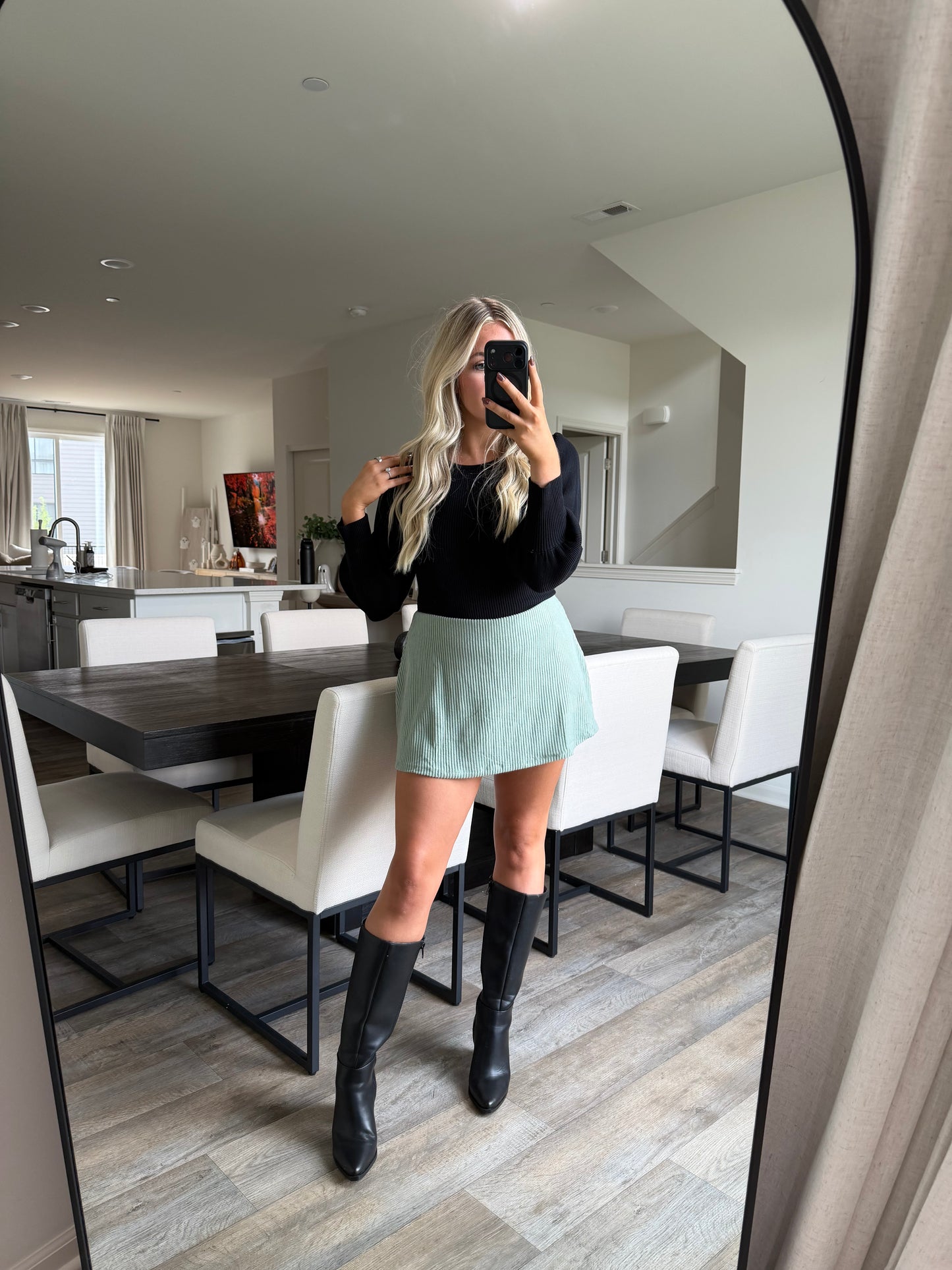 Nina Ribbed Elastic Mini Skort - Sage Green