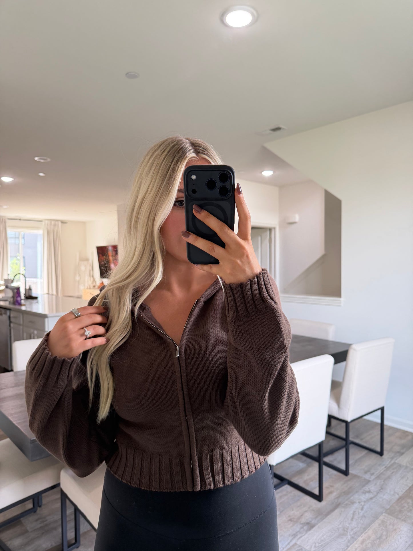 Greta Cropped Zip Up Hoodie - Brown