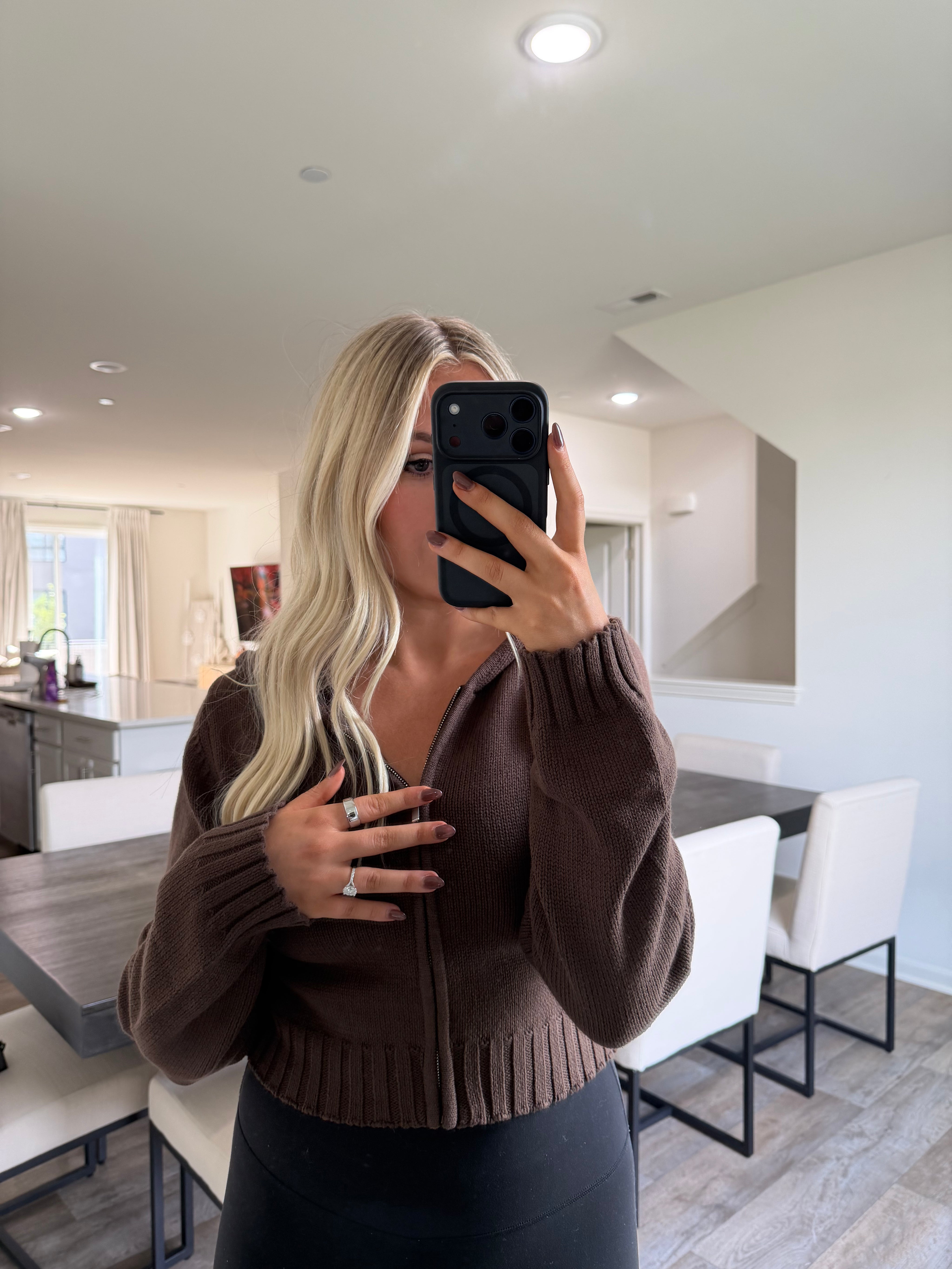 Greta Cropped Zip Up Hoodie - Brown