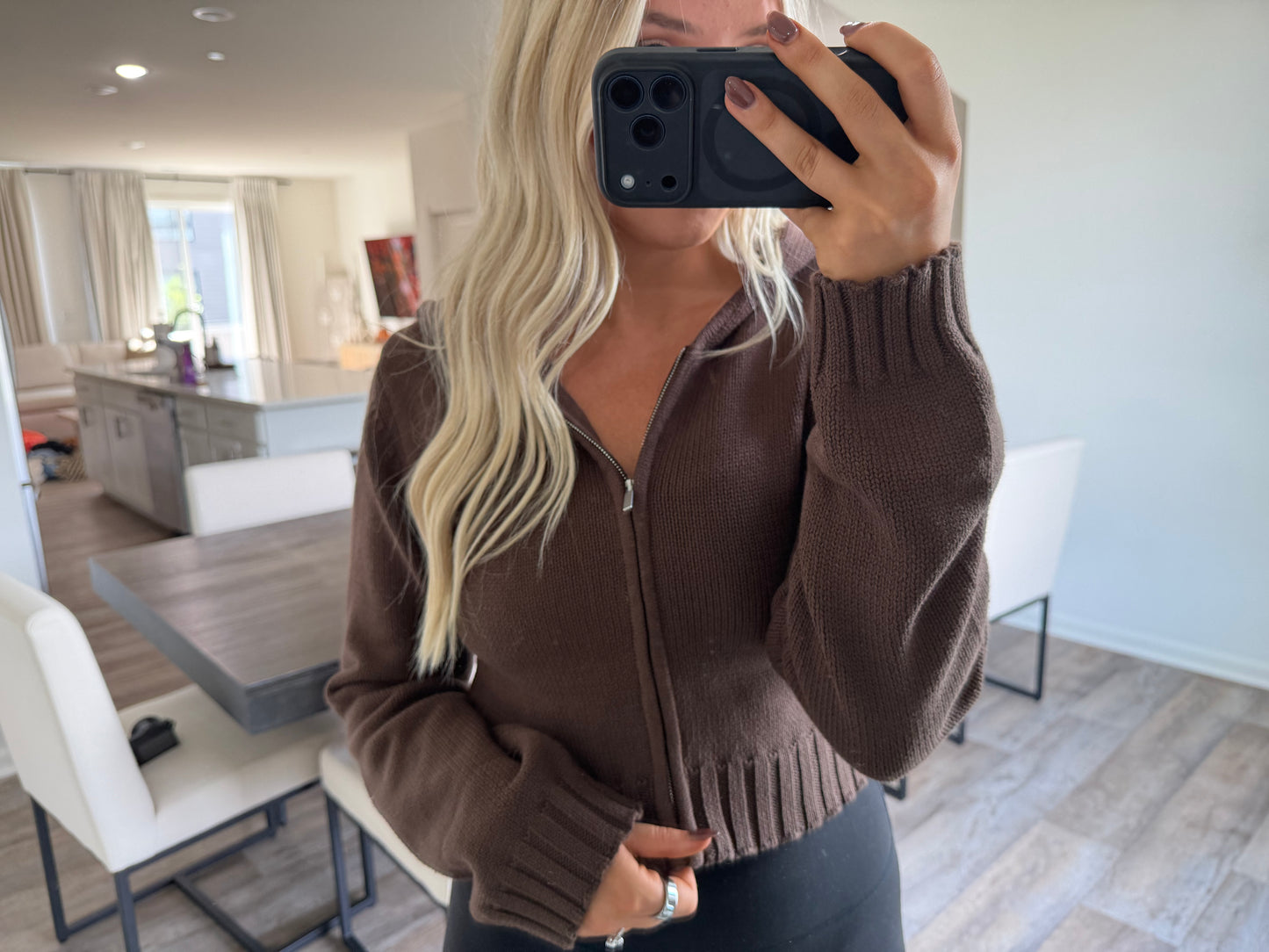 Greta Cropped Zip Up Hoodie - Brown