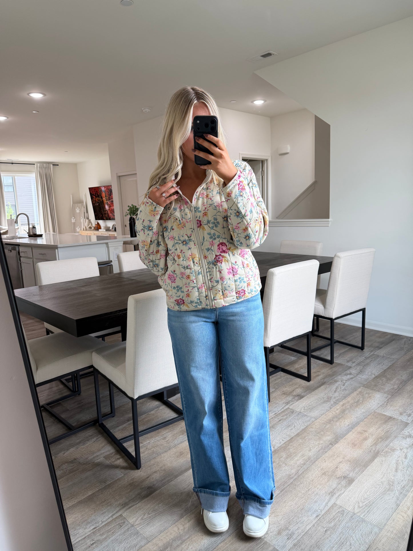 Olivia Floral Printed Quilted Jacket - Beige Floral