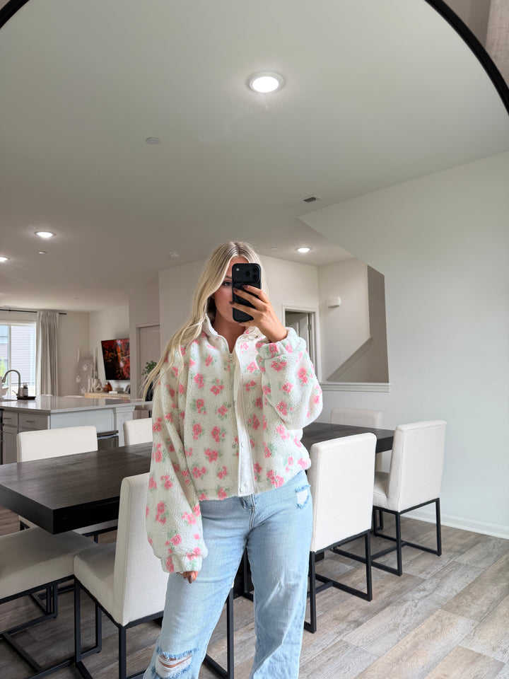 Layla Floral Sherpa Jacket -Cream/Pink