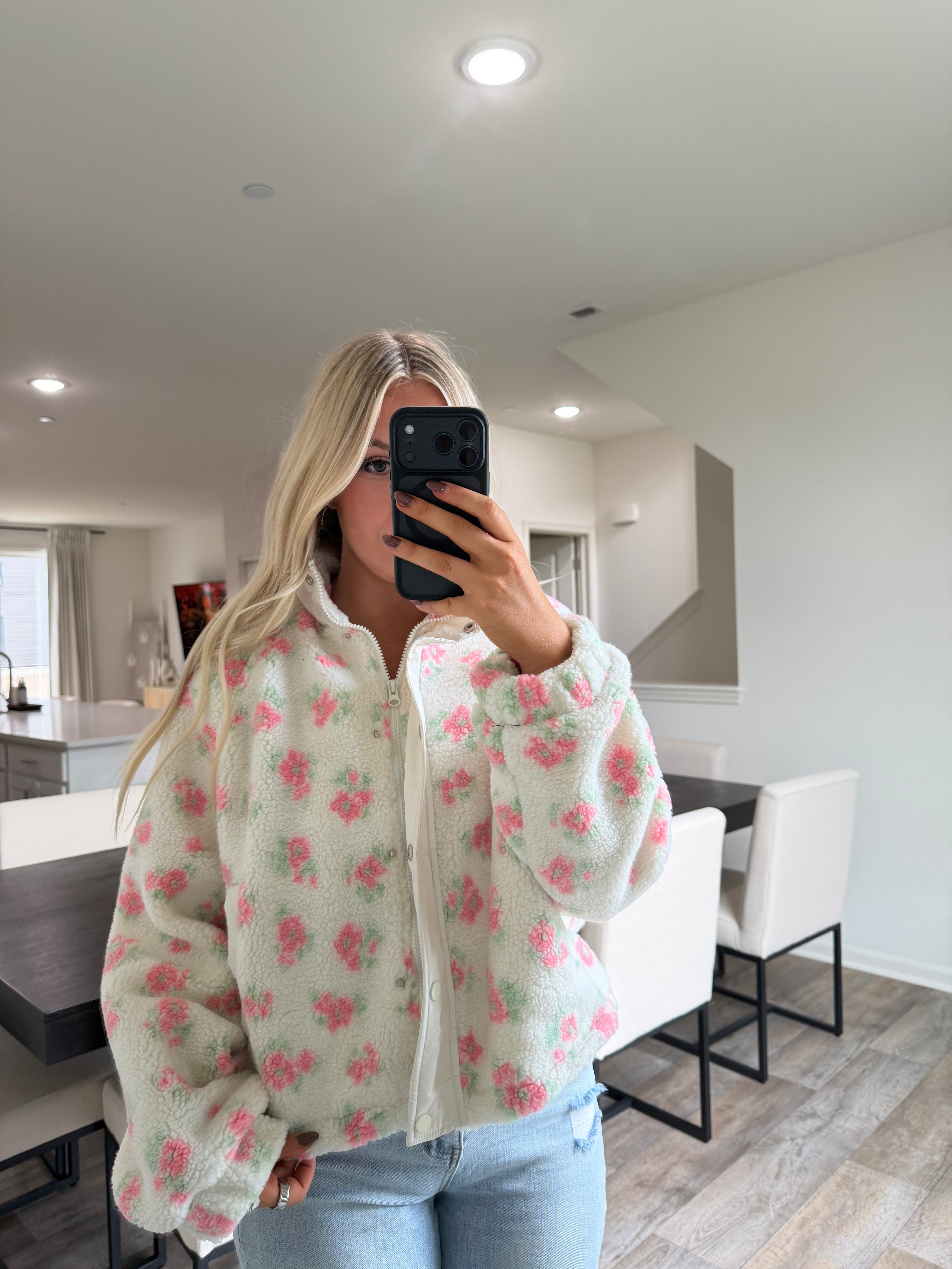 Layla Floral Sherpa Jacket -Cream/Pink