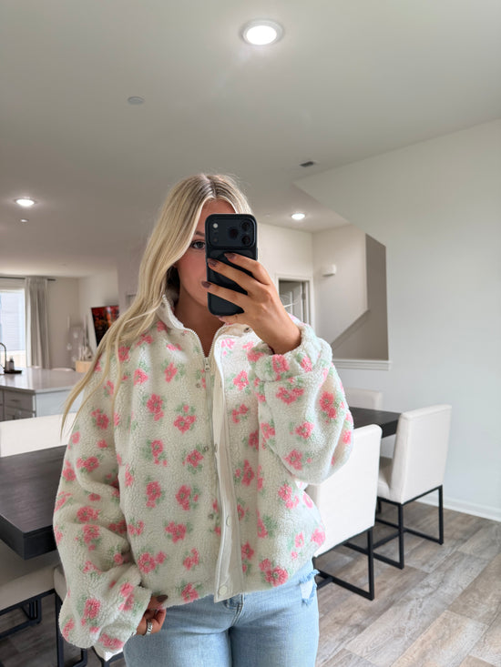 Layla Floral Sherpa Jacket -Cream/Pink