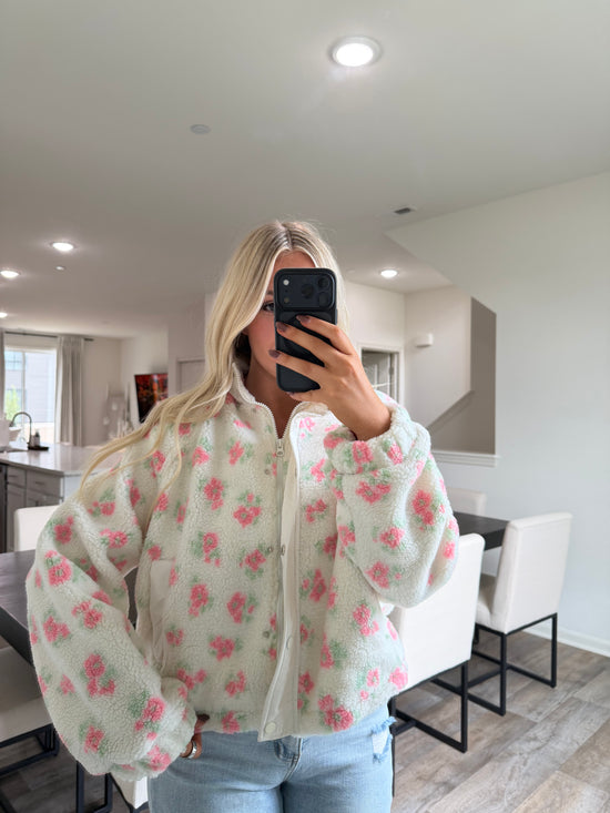 Layla Floral Sherpa Jacket -Cream/Pink