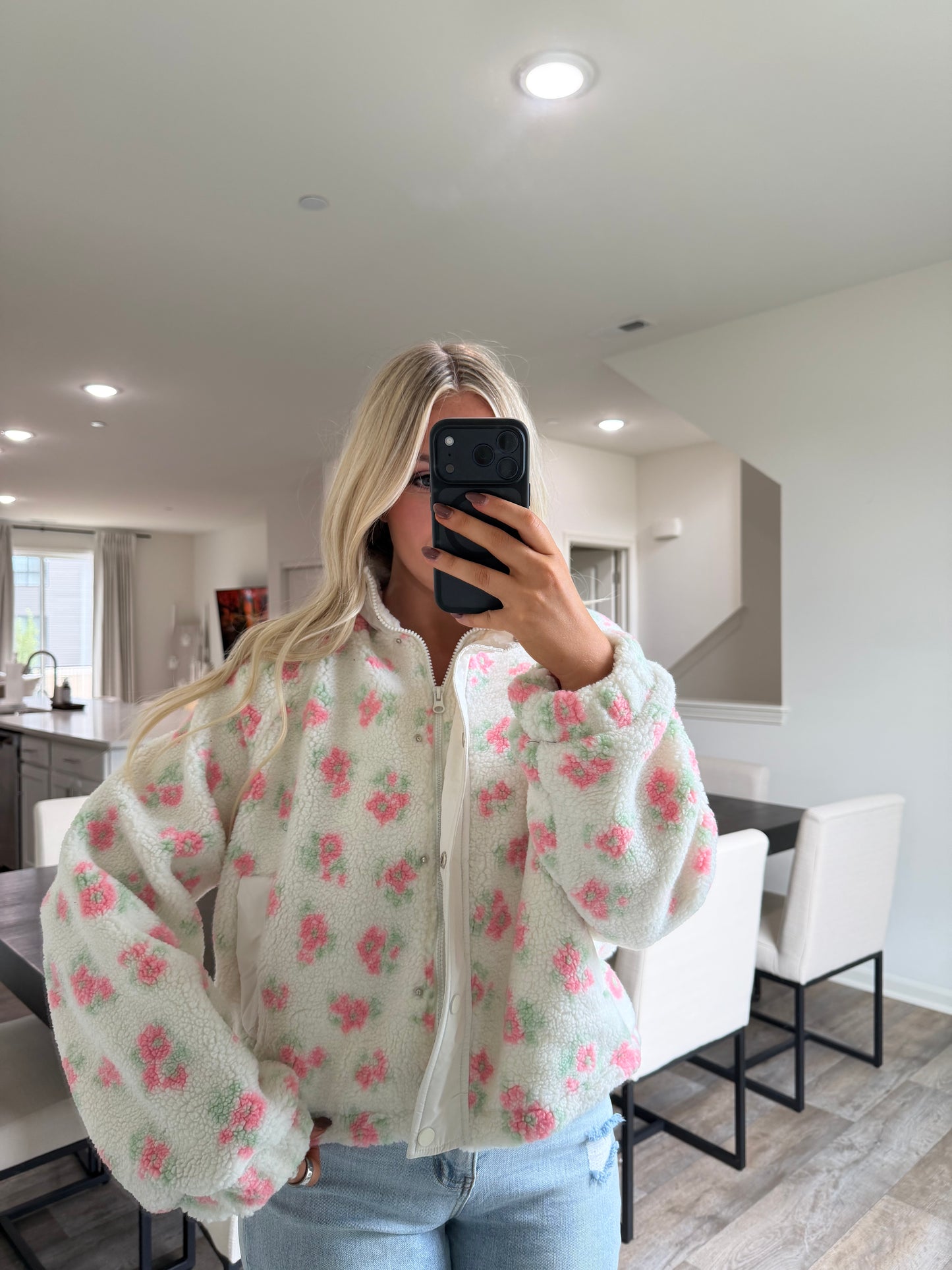 Layla Floral Sherpa Jacket -Cream/Pink