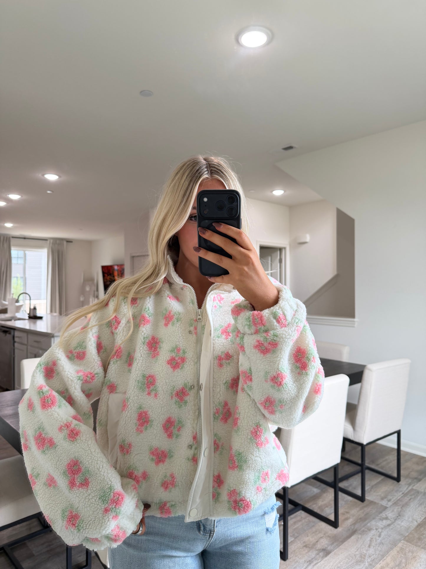 Layla Floral Sherpa Jacket -Cream/Pink