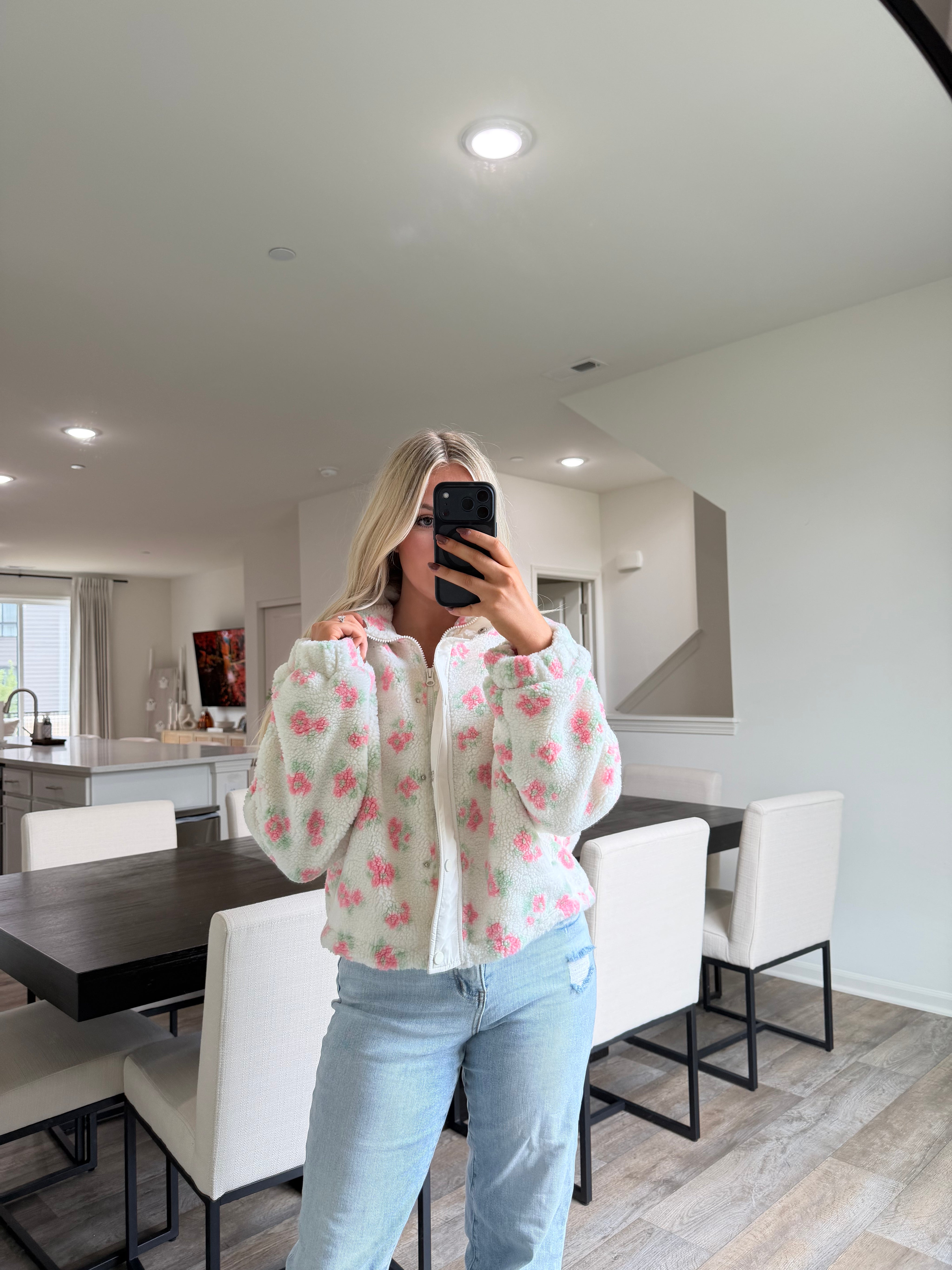 Layla Floral Sherpa Jacket -Cream/Pink