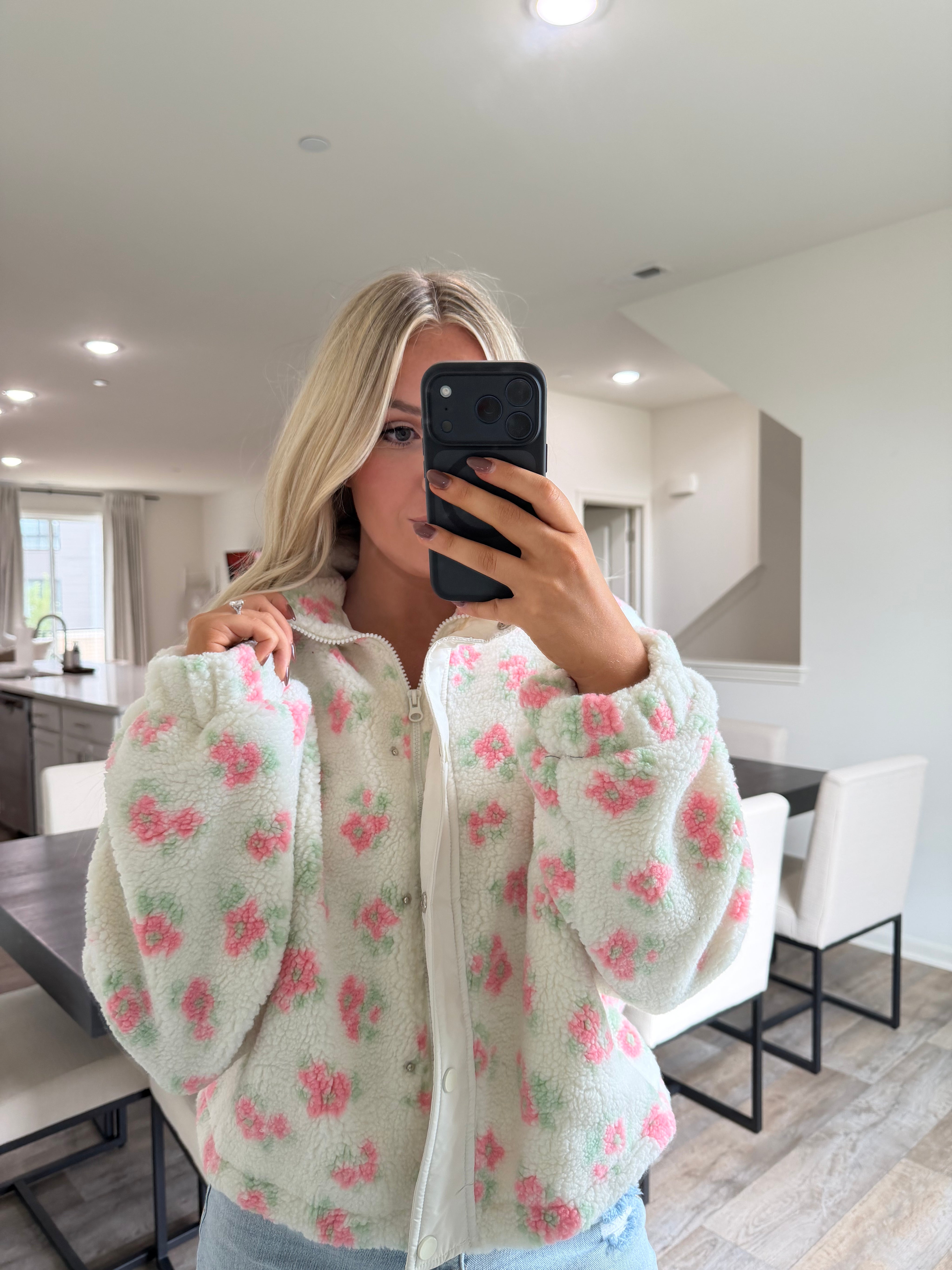Layla Floral Sherpa Jacket -Cream/Pink