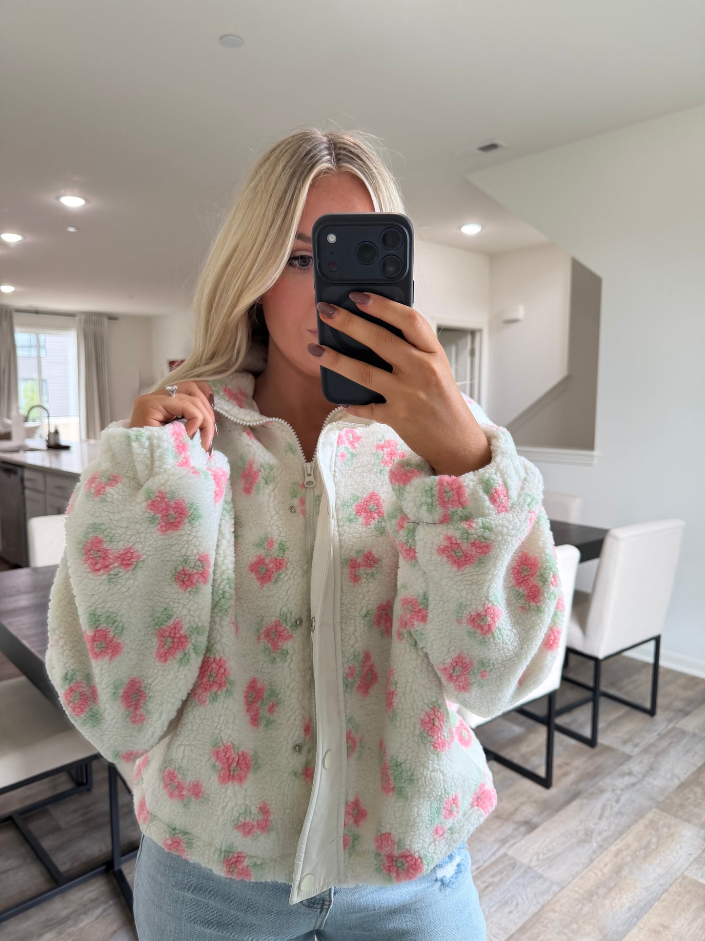 Layla Floral Sherpa Jacket -Cream/Pink