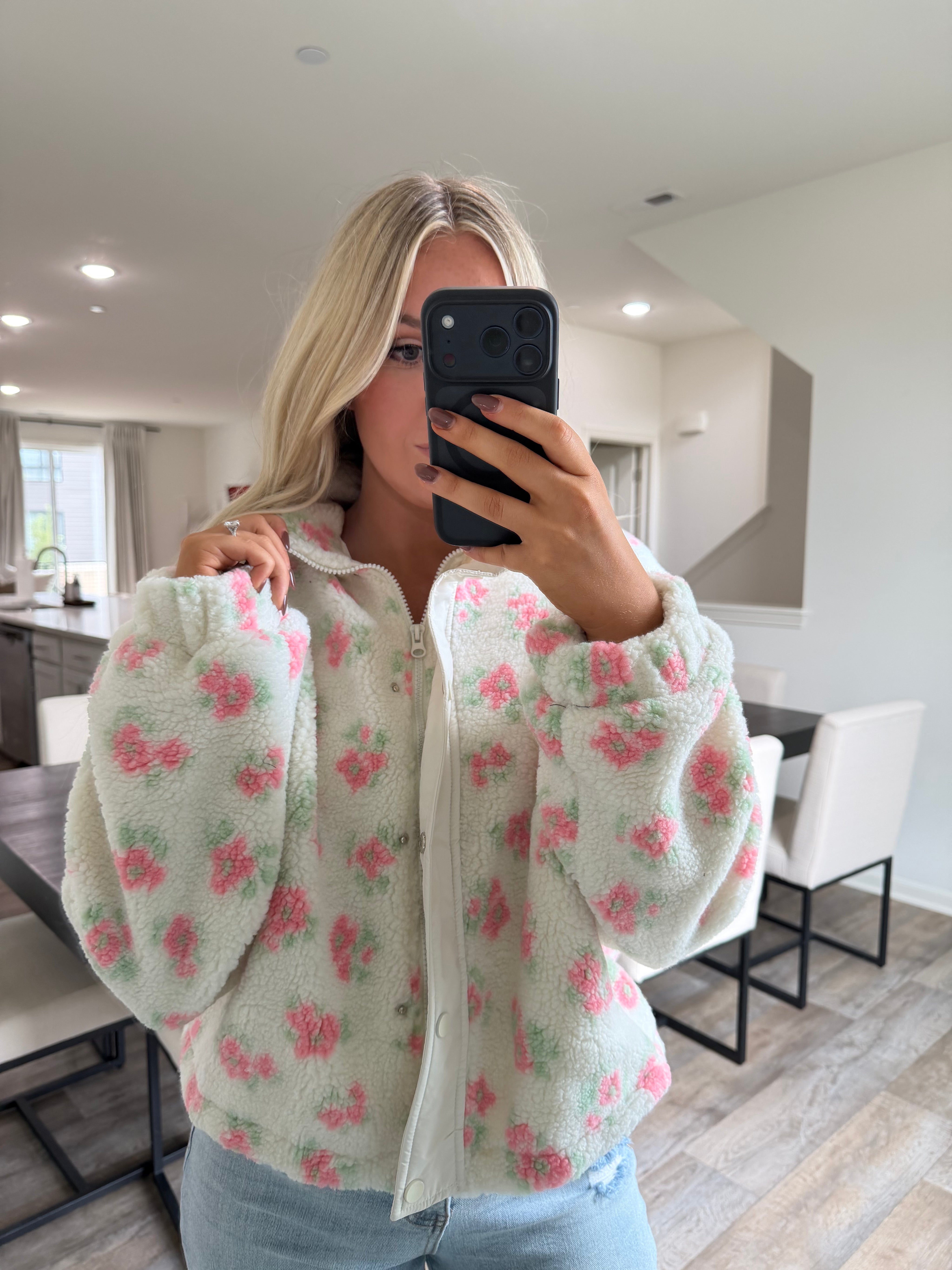 Layla Floral Sherpa Jacket -Cream/Pink