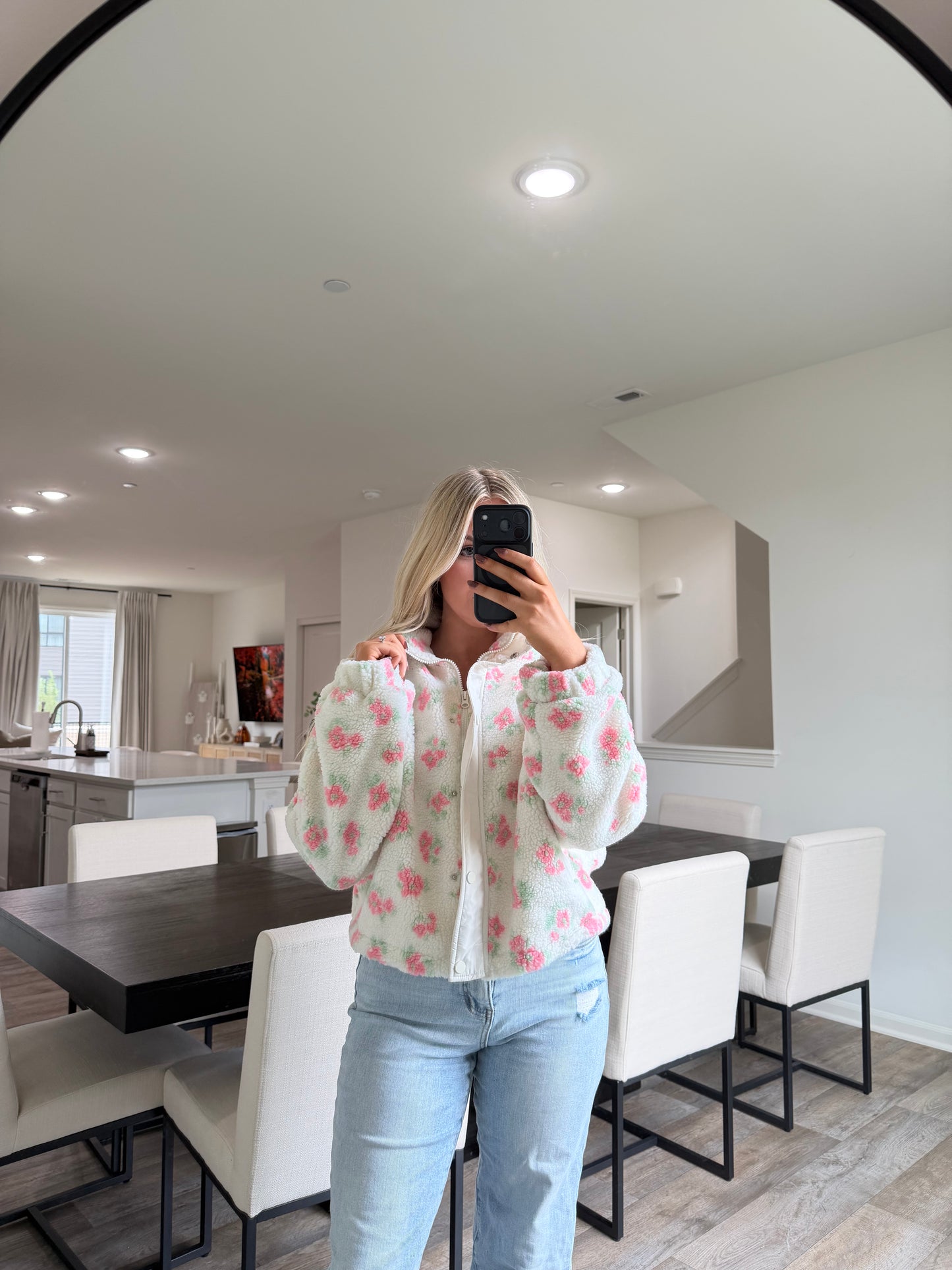 Layla Floral Sherpa Jacket -Cream/Pink