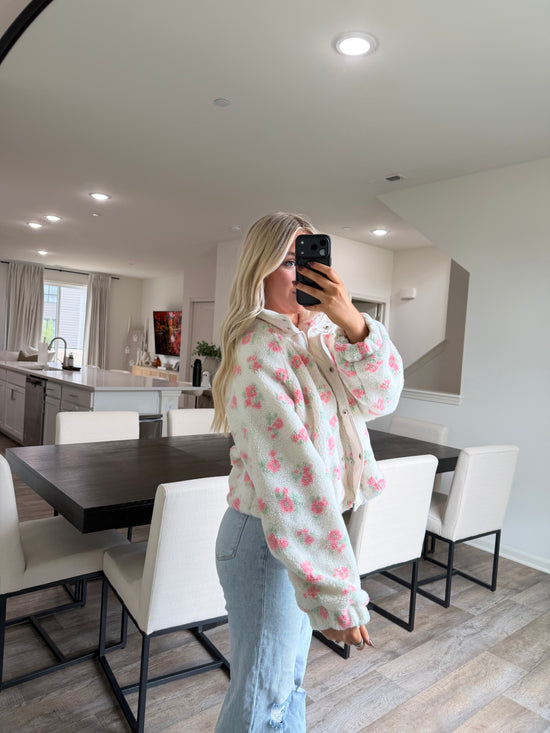 Layla Floral Sherpa Jacket -Cream/Pink
