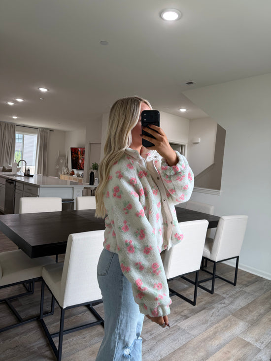 Layla Floral Sherpa Jacket -Cream/Pink