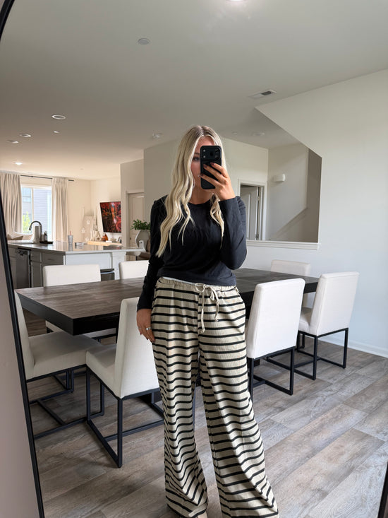Kate Striped Knit Drawstring Lounge Pants - Taupe/Black