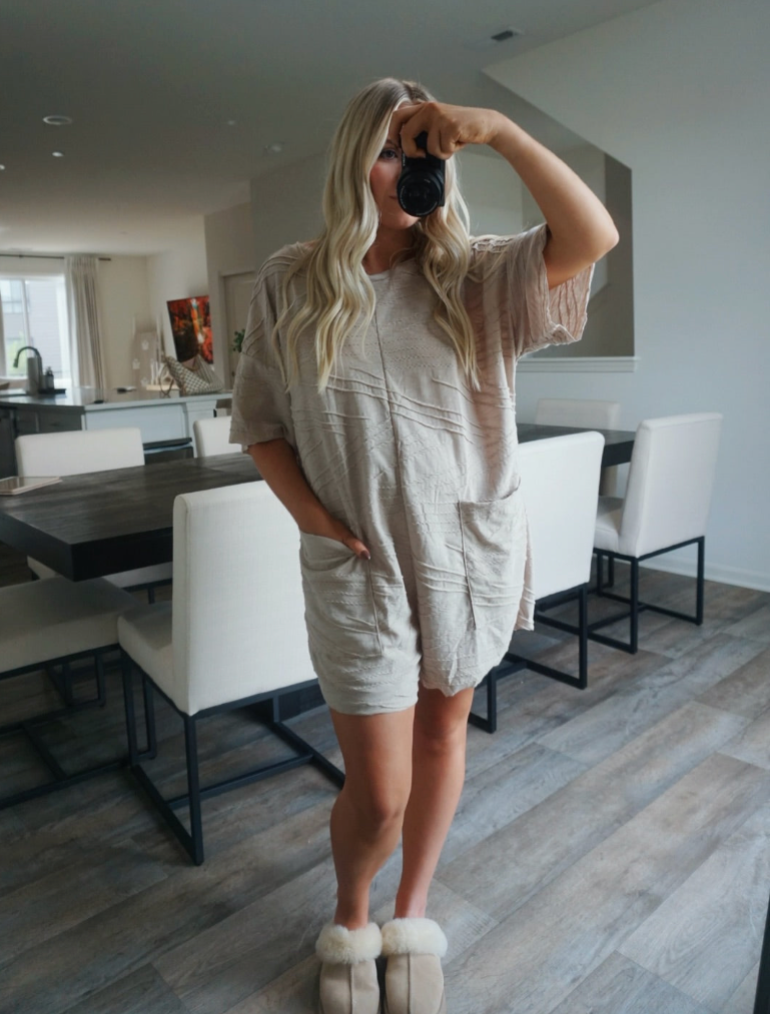 Clara Oversized Solid Texturer Romper - Taupe