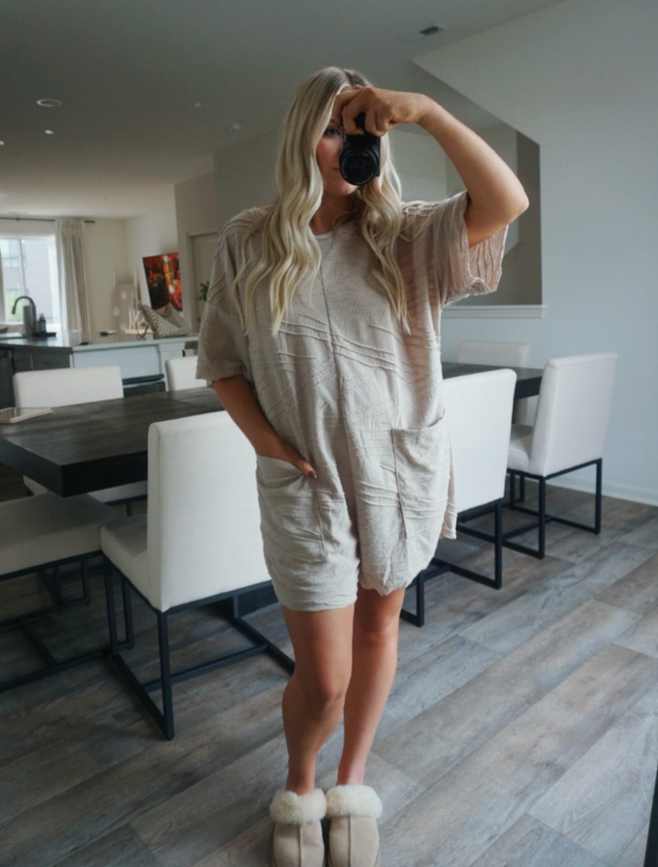 Clara Oversized Solid Texturer Romper - Taupe